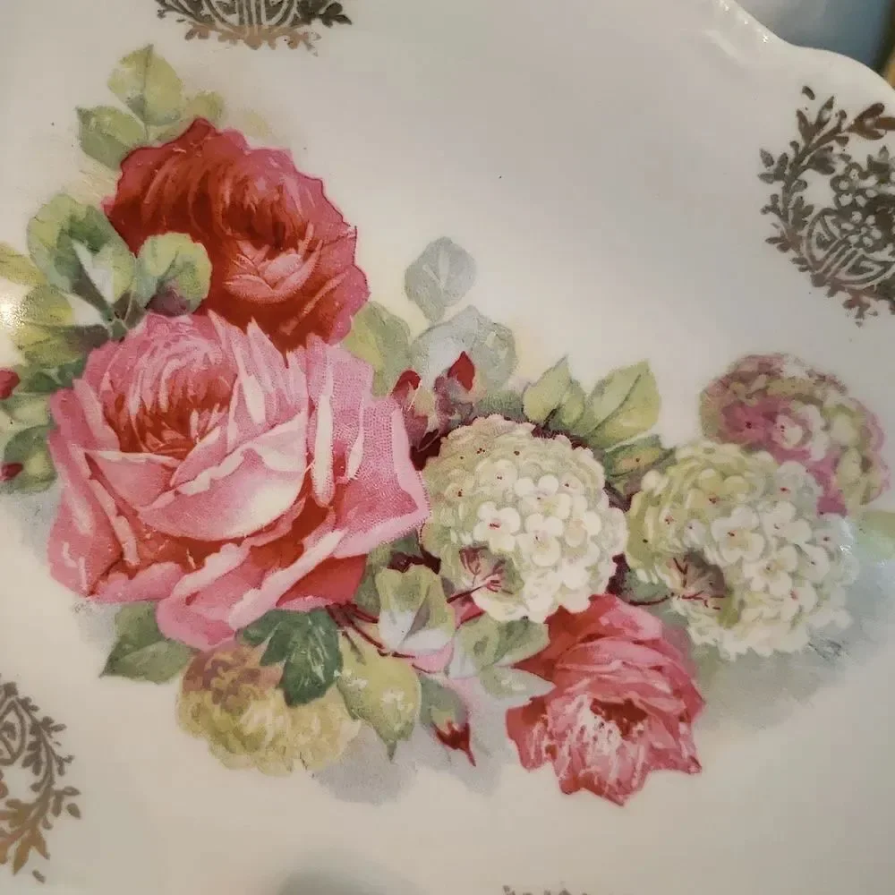 Gorgeous Handpainted Vintage Porcelain Floral Small Serving Dish Made in Germany